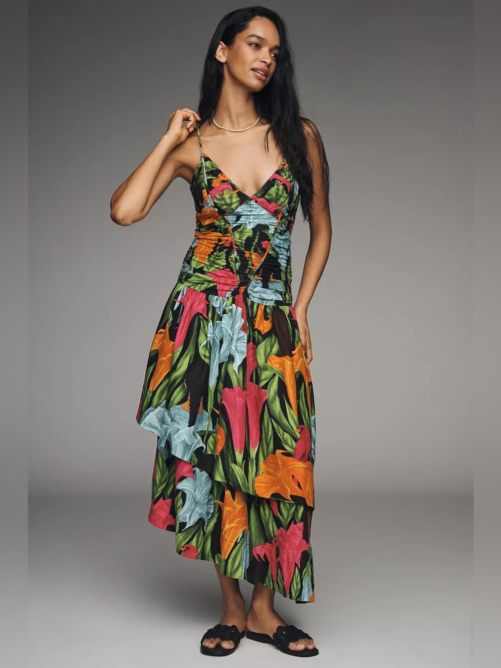 Farm Rio: Black Mujeres Y Flores Midi Dress